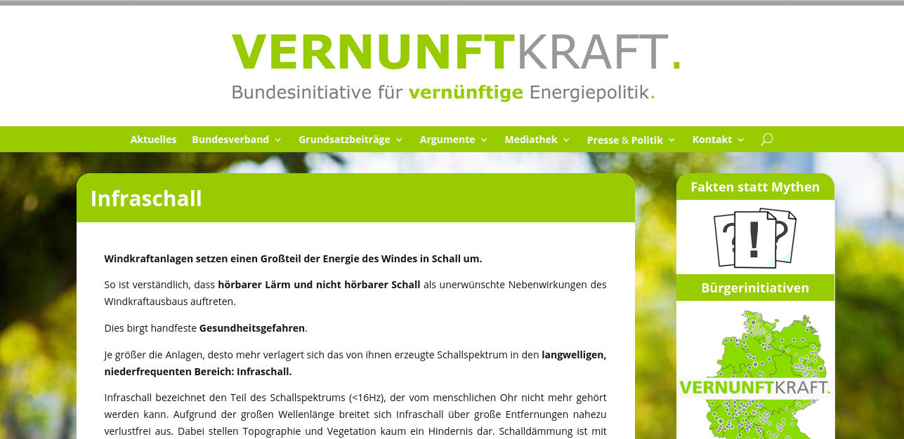 Webseite Vernunftkraft über Infraschall