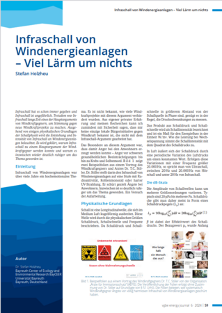 Artikel in VGBE Energy: Infraschall von Windenergieanlagen – Viel Lärm um nichts